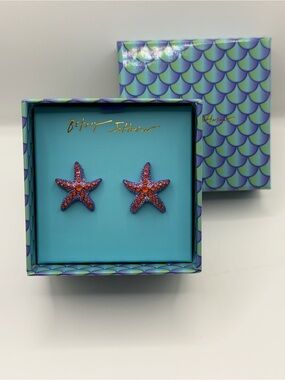 Betsey Johnson Orange Crystal Starfish Stud Earrings NIB Beach Coastal Mermaid